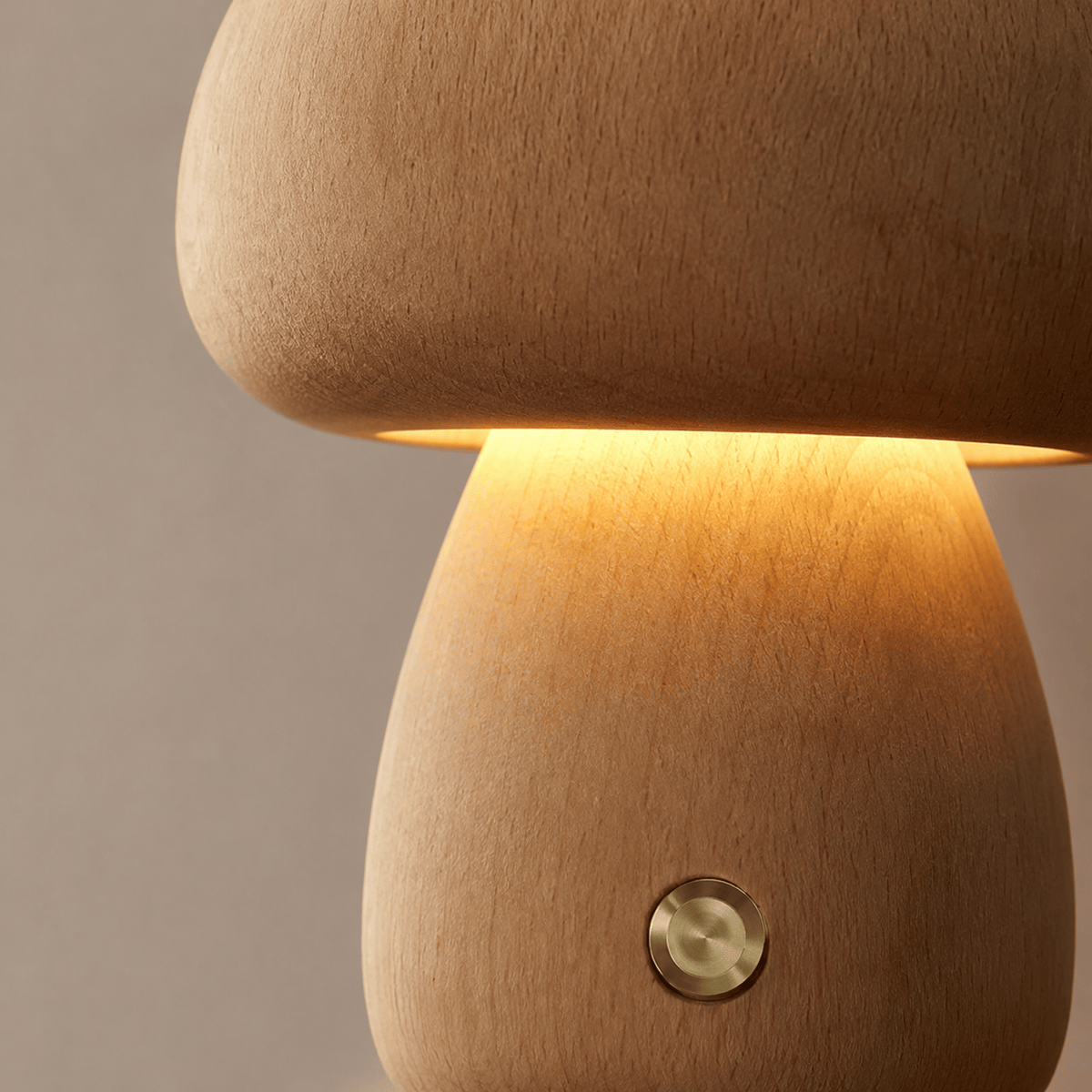 Rise-Light LED Pilz Tischlampe Holz, Dimmbar, Kabellos, Akku, USB