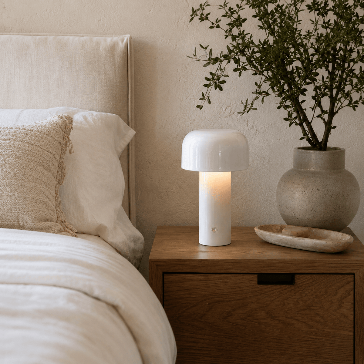 Rise-Light Kabellose LED-Pilzlampe, batteriebetrieben, per Knopfdruck dimmbar, IP65
