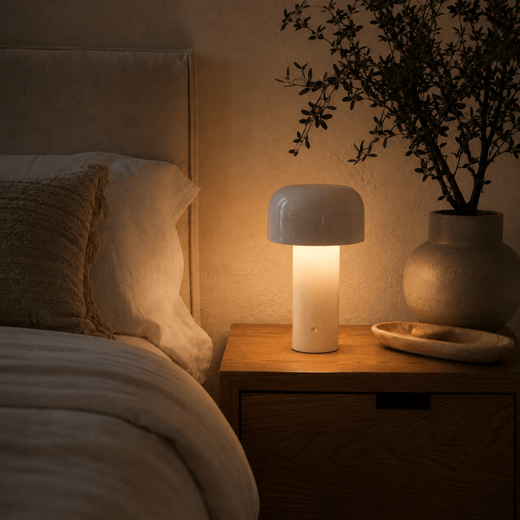 Rise-Light Kabellose LED-Pilzlampe, batteriebetrieben, per Knopfdruck dimmbar, IP65