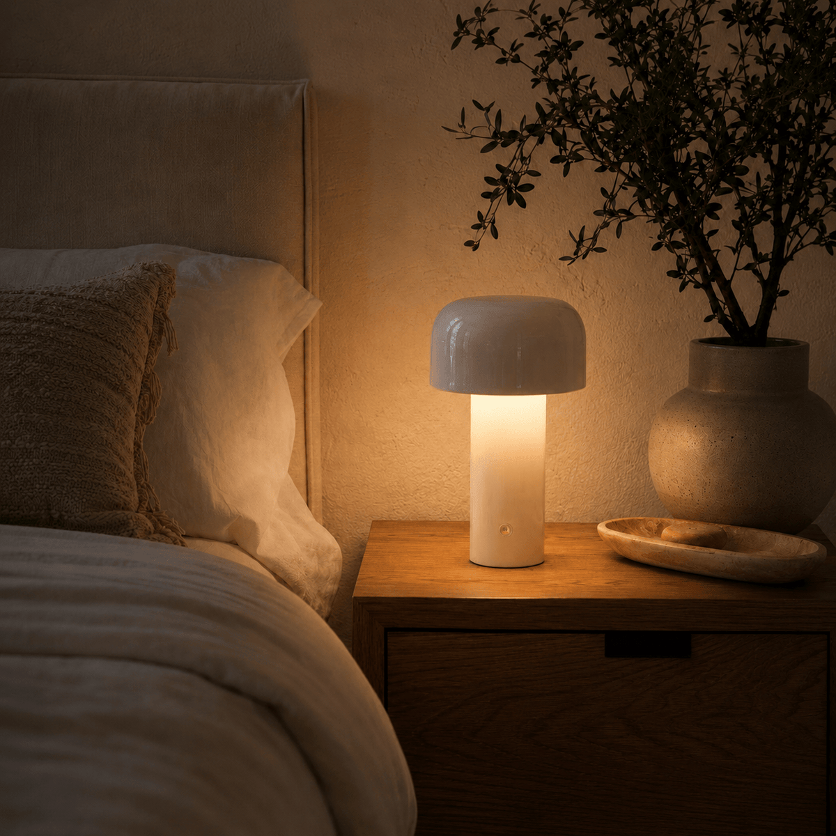 Rise-Light Kabellose LED-Pilzlampe, batteriebetrieben, per Knopfdruck dimmbar, IP65