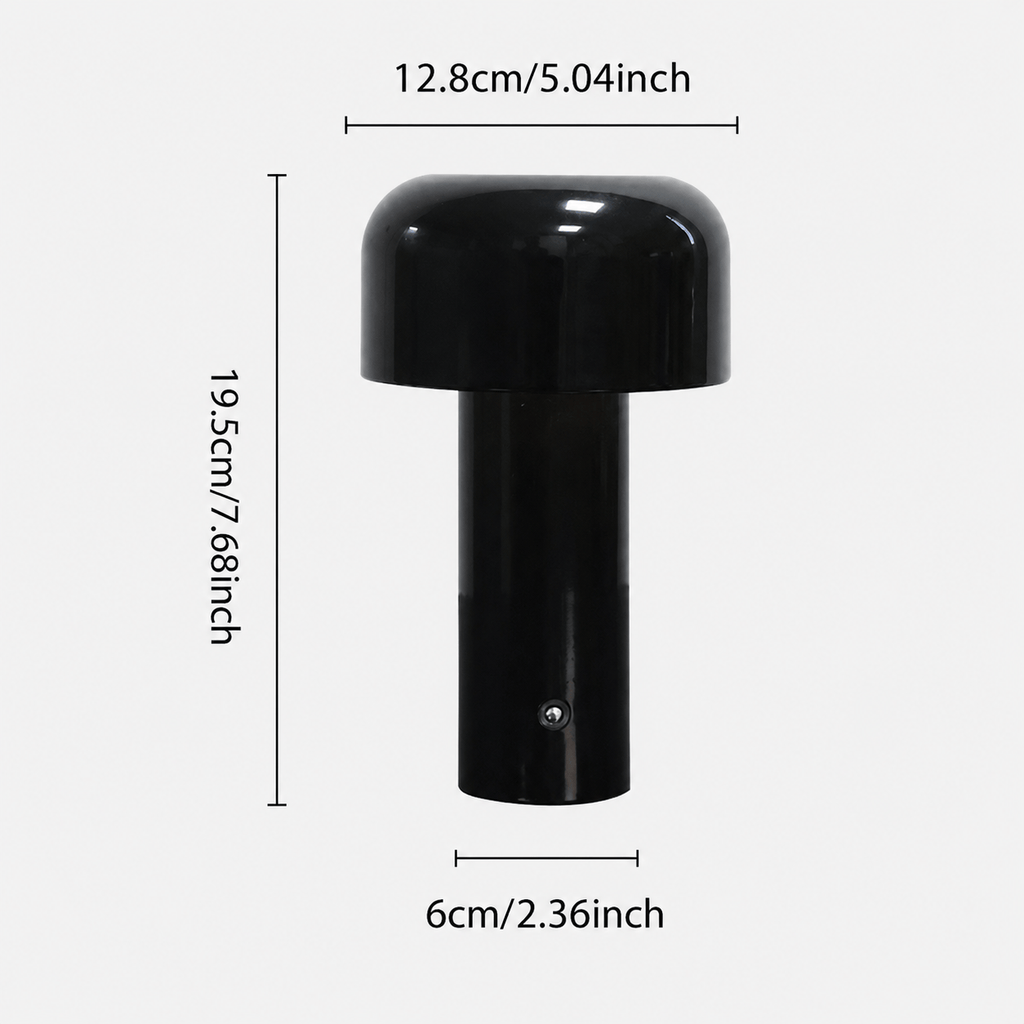 Rise-Light Schwarz Kabellose LED-Pilzlampe, batteriebetrieben, per Knopfdruck dimmbar, IP65