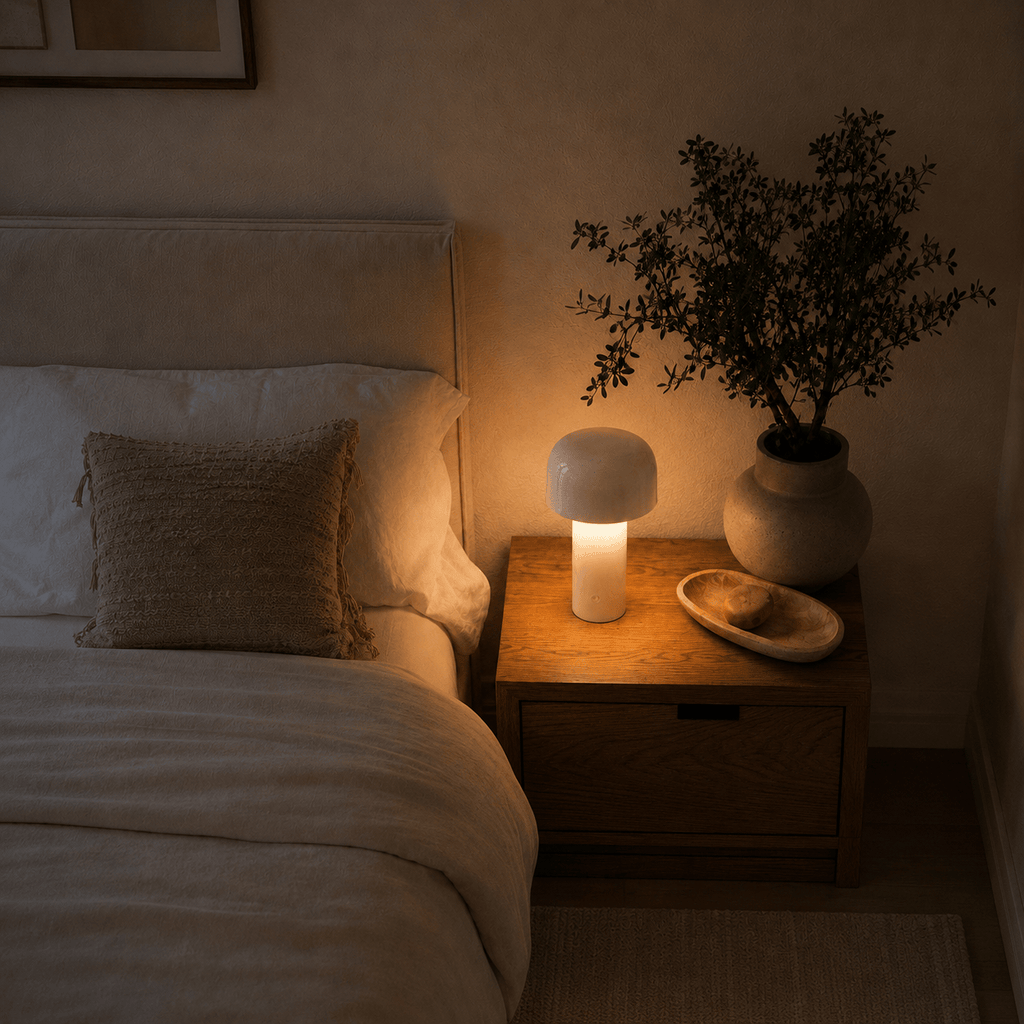 Rise-Light Kabellose LED-Pilzlampe, batteriebetrieben, per Knopfdruck dimmbar, IP65