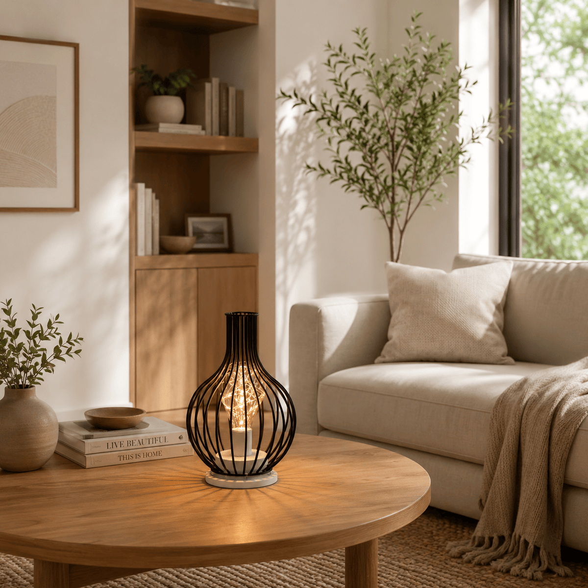 Rise-Light Kabellose LED Tischlampe batteriebetrieben, Dimmbar, Skandinavisches Design