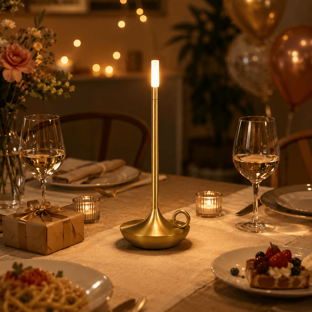 Rise-Light Kabellose LED Tischlampe dimmbar, Skandinavische Kerzenhalter Lampe