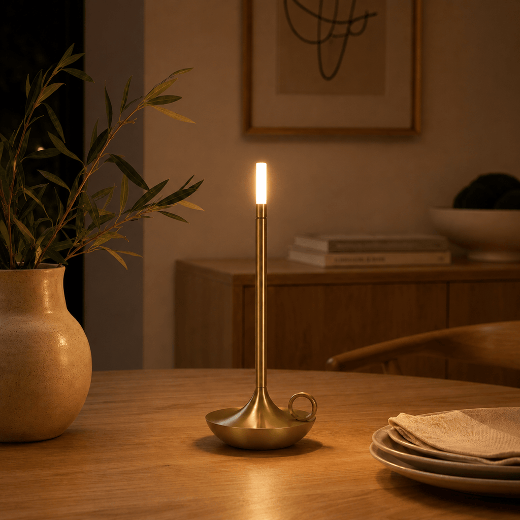 Rise-Light Kabellose LED Tischlampe dimmbar, Skandinavische Kerzenhalter Lampe