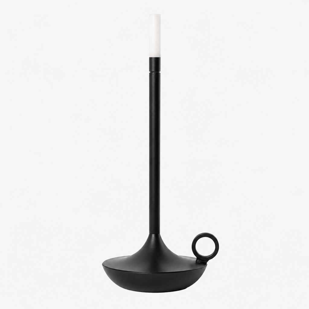 Rise-Light Schwarz Kabellose LED Tischlampe dimmbar, Skandinavische Kerzenhalter Lampe