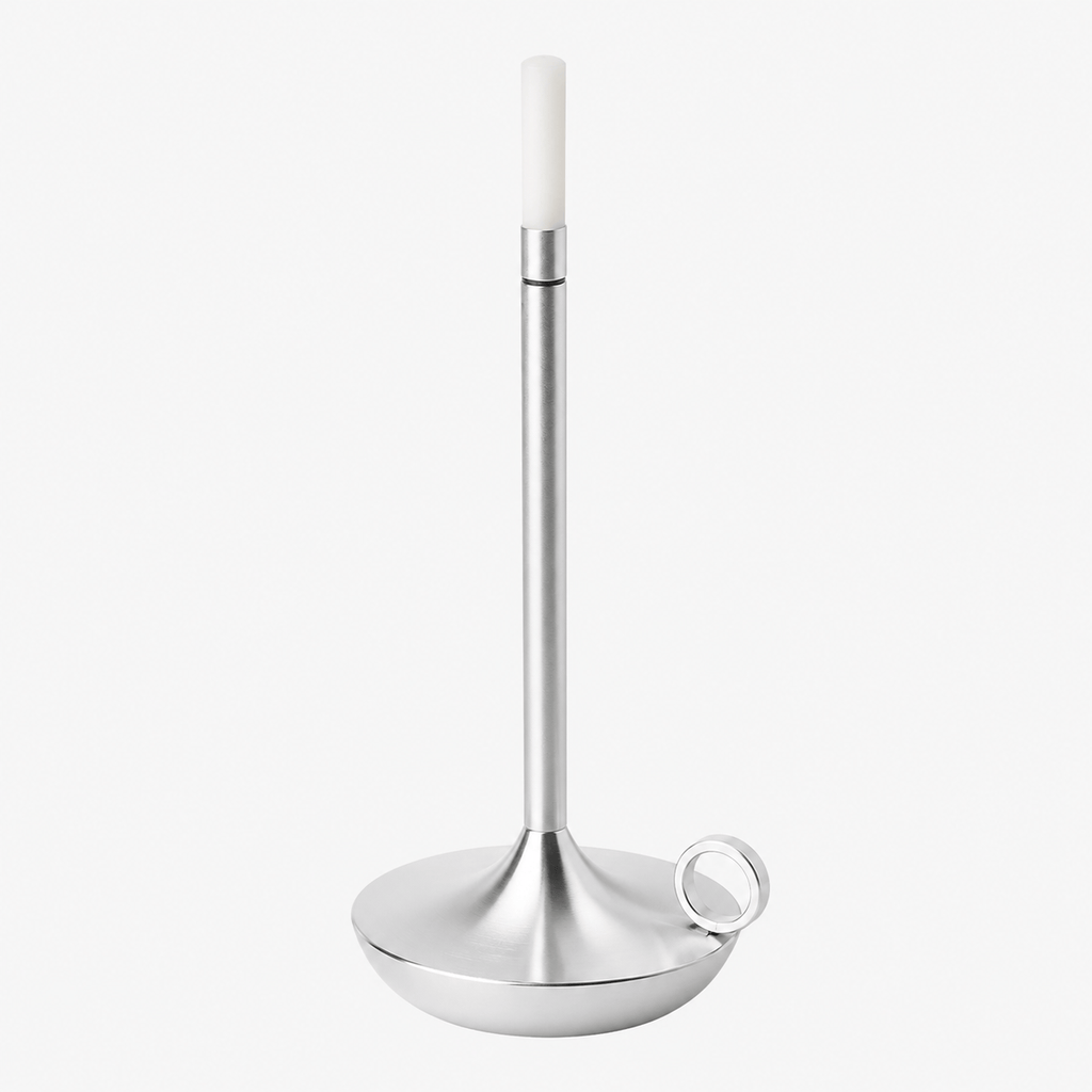 Rise-Light Silber Kabellose LED Tischlampe dimmbar, Skandinavische Kerzenhalter Lampe