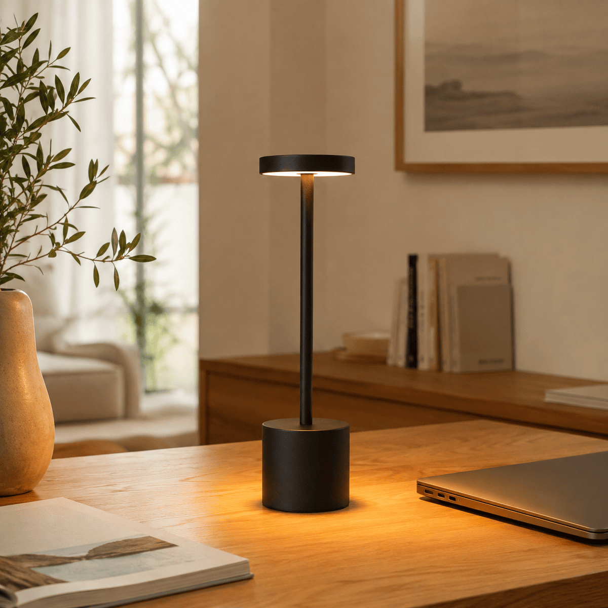 Rise-Light Kabellose LED Tischlampe Metall, Akku, Touch dimmbar