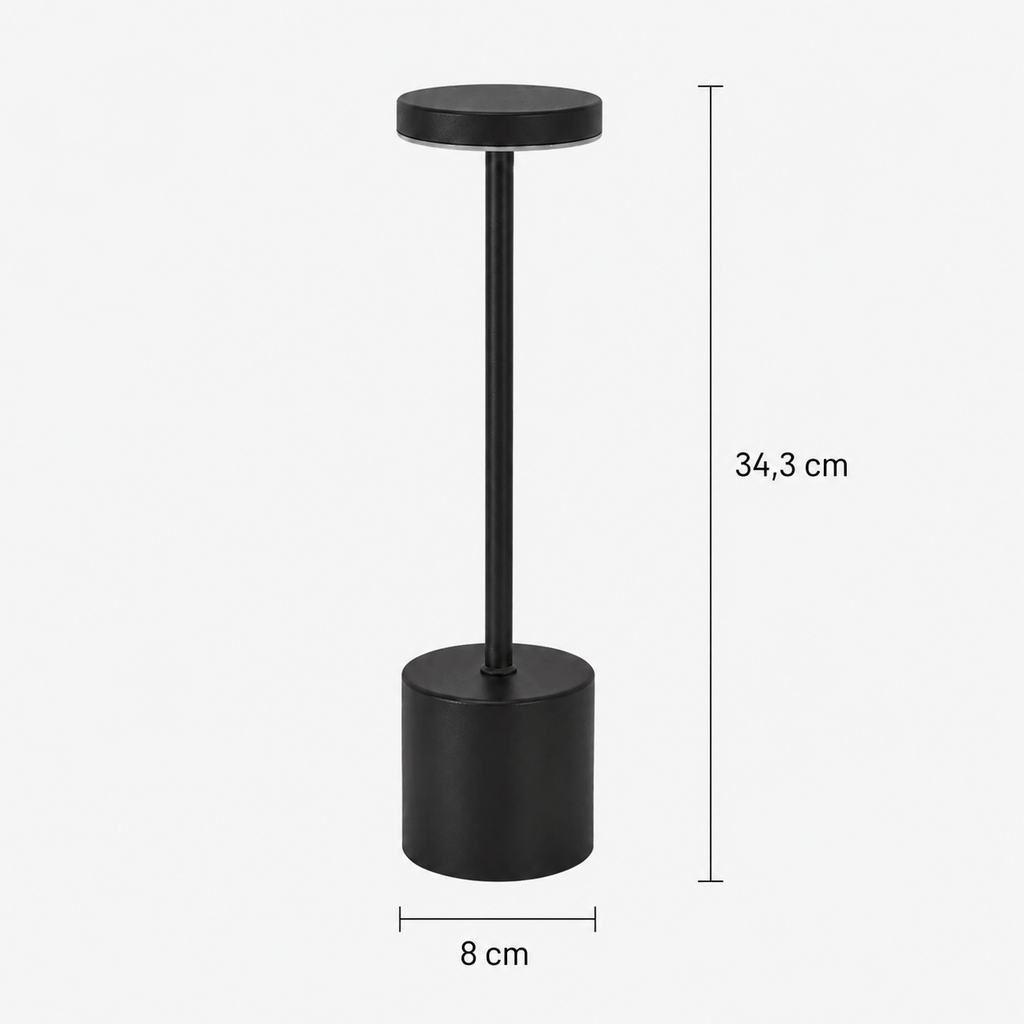 Rise-Light Schwarz Kabellose LED Tischlampe Metall, Akku, Touch dimmbar