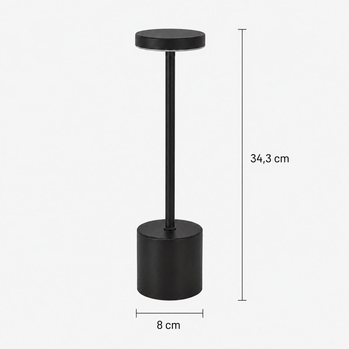 Rise-Light Schwarz Kabellose LED Tischlampe Metall, Akku, Touch dimmbar
