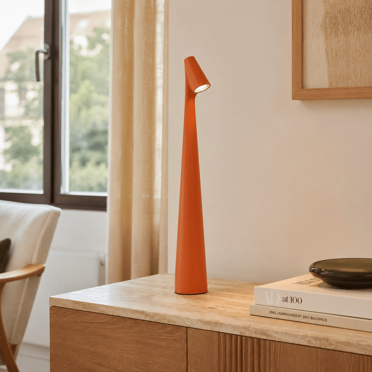 Rise-Light Kabellose LED Tischlampe mit Akku, Dimmbar, Holz Design, USB-C