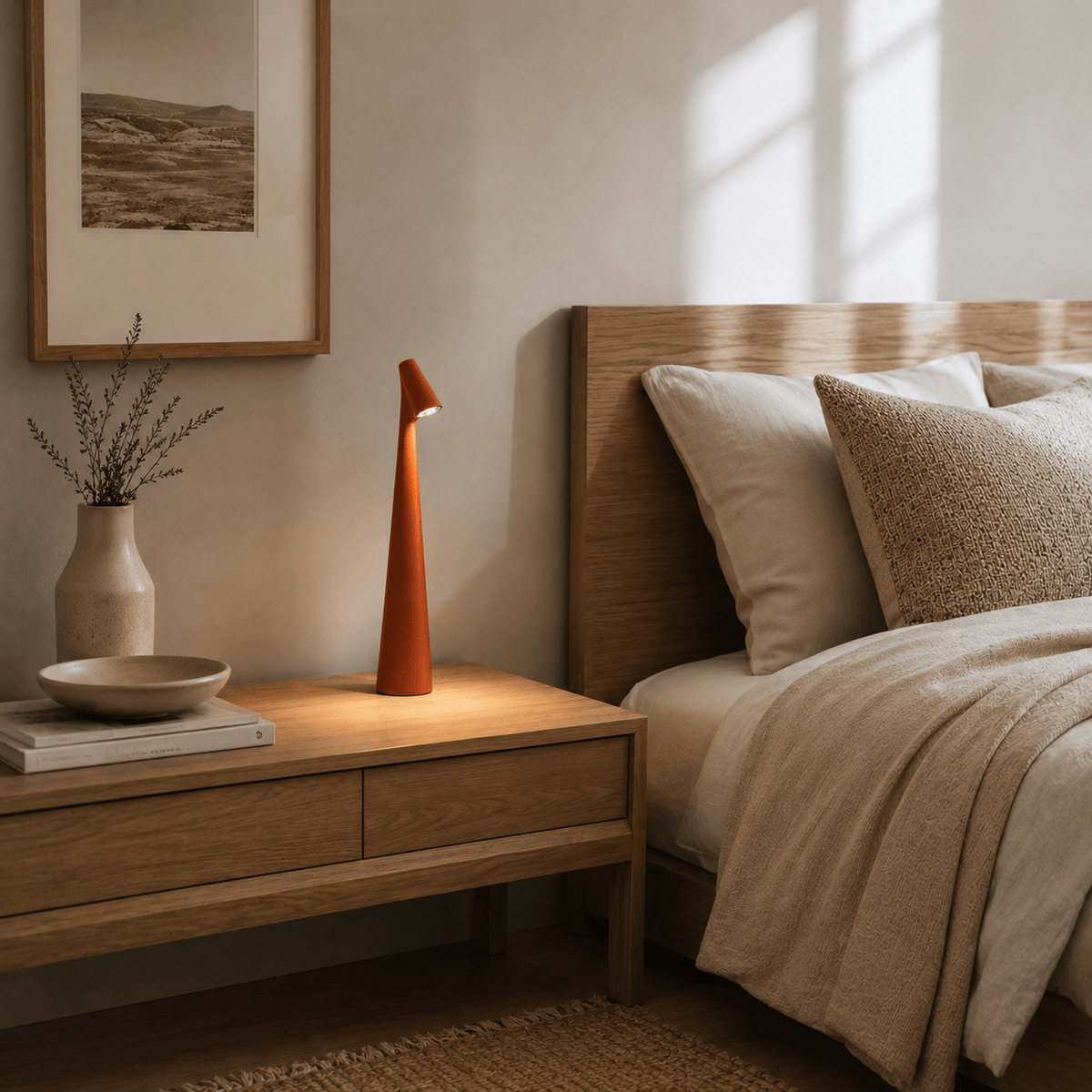 Rise-Light Kabellose LED Tischlampe mit Akku, Dimmbar, Holz Design, USB-C