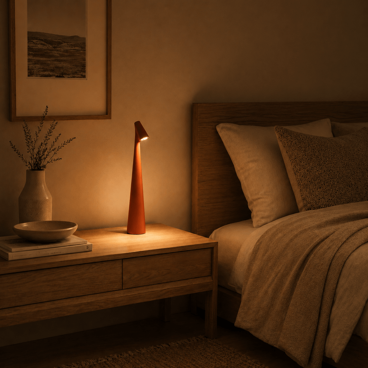 Rise-Light Kabellose LED Tischlampe mit Akku, Dimmbar, Holz Design, USB-C