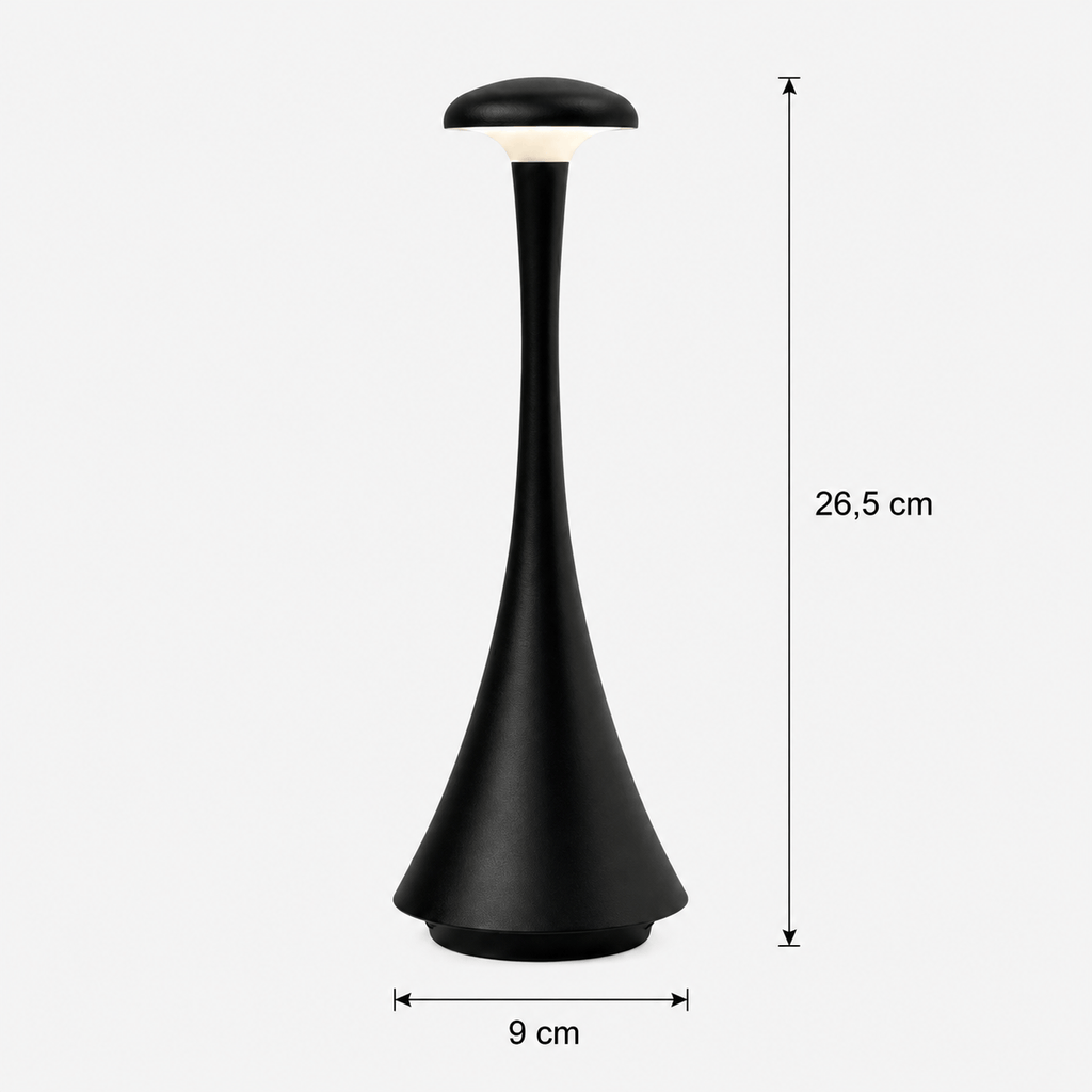Rise-Light Schwarz Kabellose LED Tischlampe mit Akku, Touch dimmbar, 3 Lichtfarben, Aluminium
