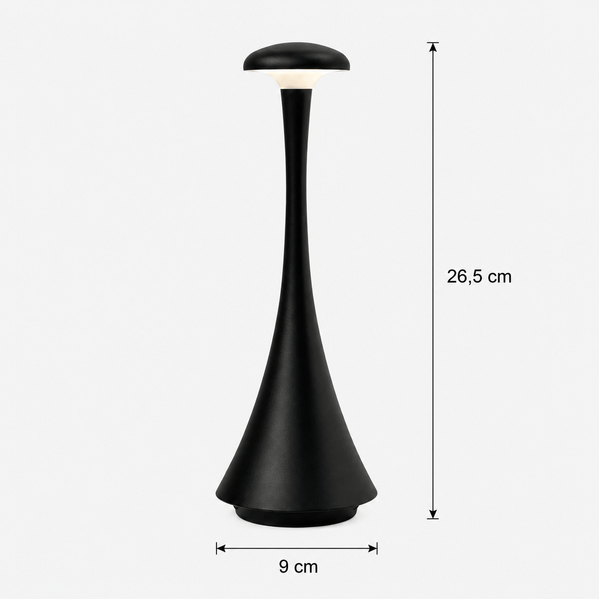 Rise-Light Schwarz Kabellose LED Tischlampe mit Akku, Touch dimmbar, 3 Lichtfarben, Aluminium