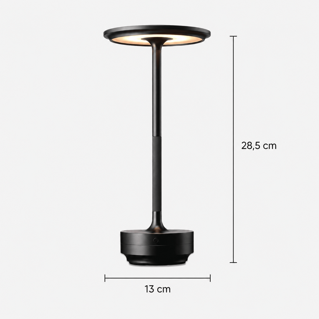 Rise-Light Schwarz Kabellose LED-Tischleuchte, dimmbar, moderne Metall-Tischleuchte