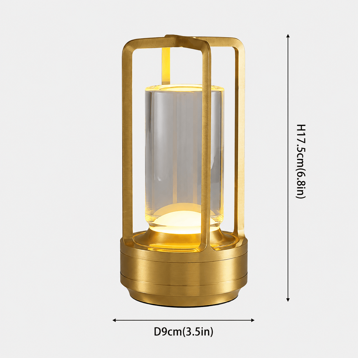 Rise-Light Gold Kristall Tischlampe LED kabellos, Dimmbare Tischleuchte