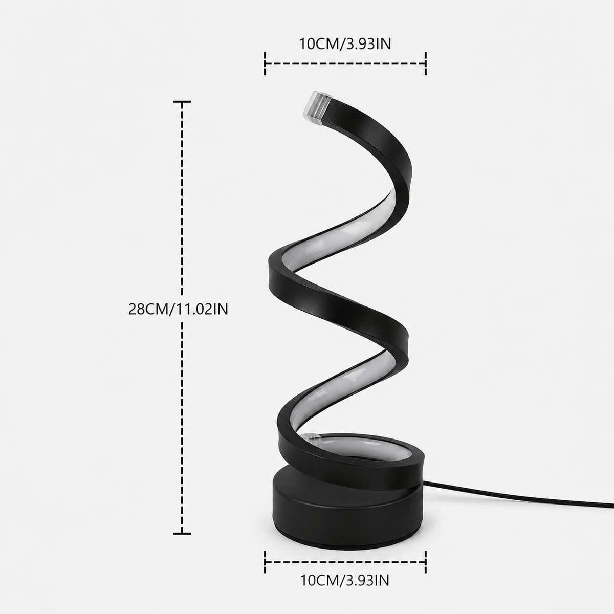 Rise-Light Schwarz LED Tischlampe Spiral Design, Dimmbar, 3 Lichtfarben, USB oder Akku