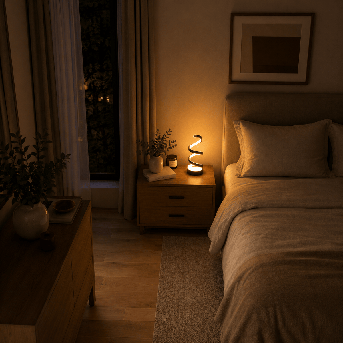 Rise-Light Schwarz LED Tischlampe Spiral Design, Dimmbar, 3 Lichtfarben, USB oder Akku