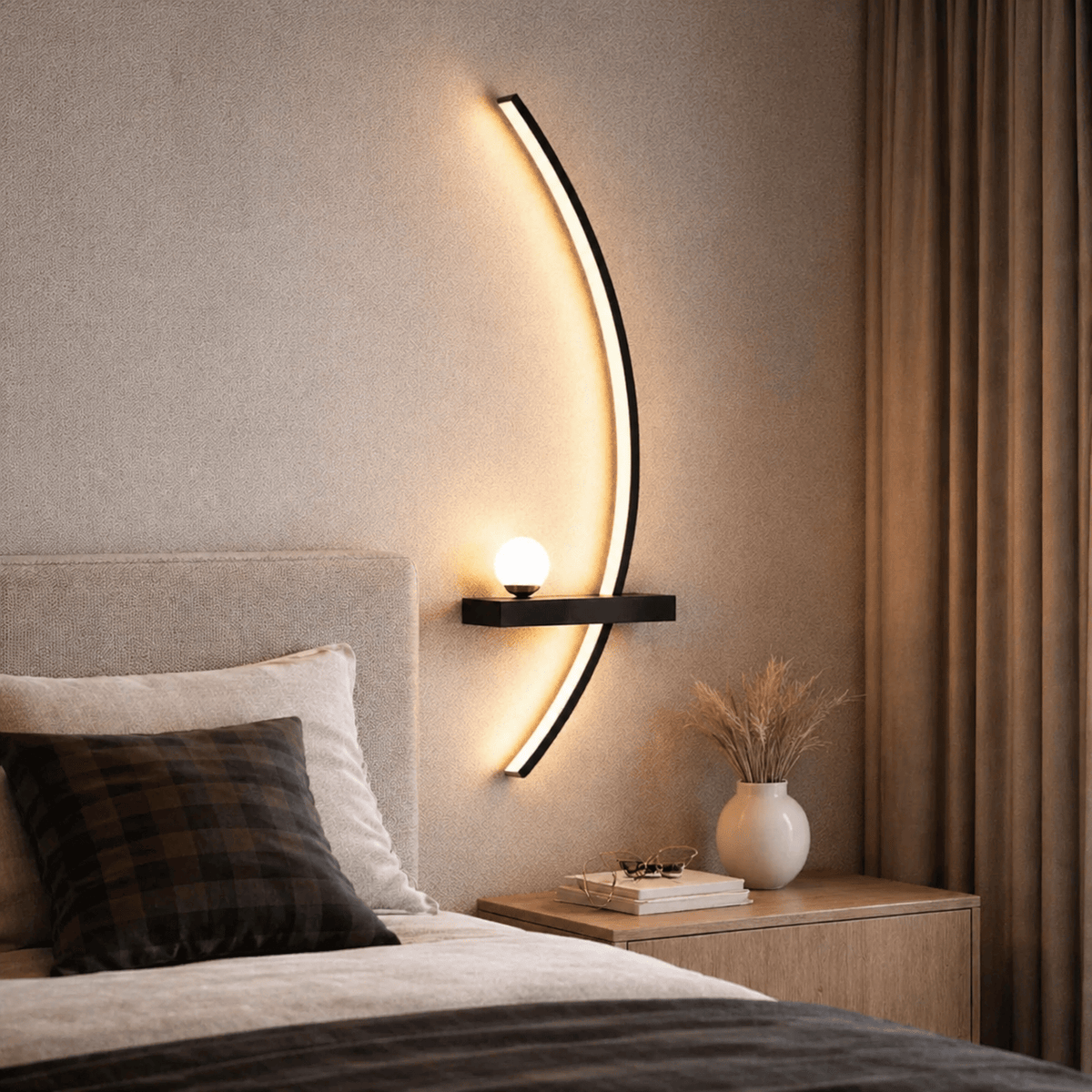Rise-Light Schwarz / 55 cm / rechts Led Wandleuchte für Schlafzimmer