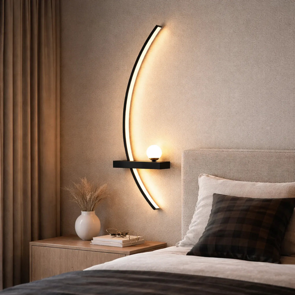 Rise-Light Schwarz / 55 cm / links Led Wandleuchte für Schlafzimmer