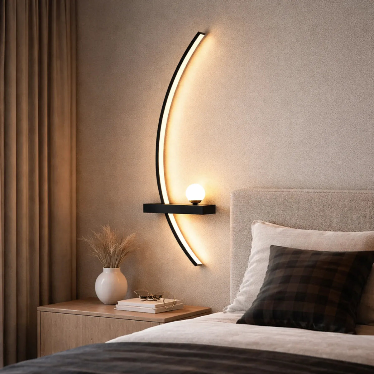 Rise-Light Schwarz / 55 cm / links Led Wandleuchte für Schlafzimmer