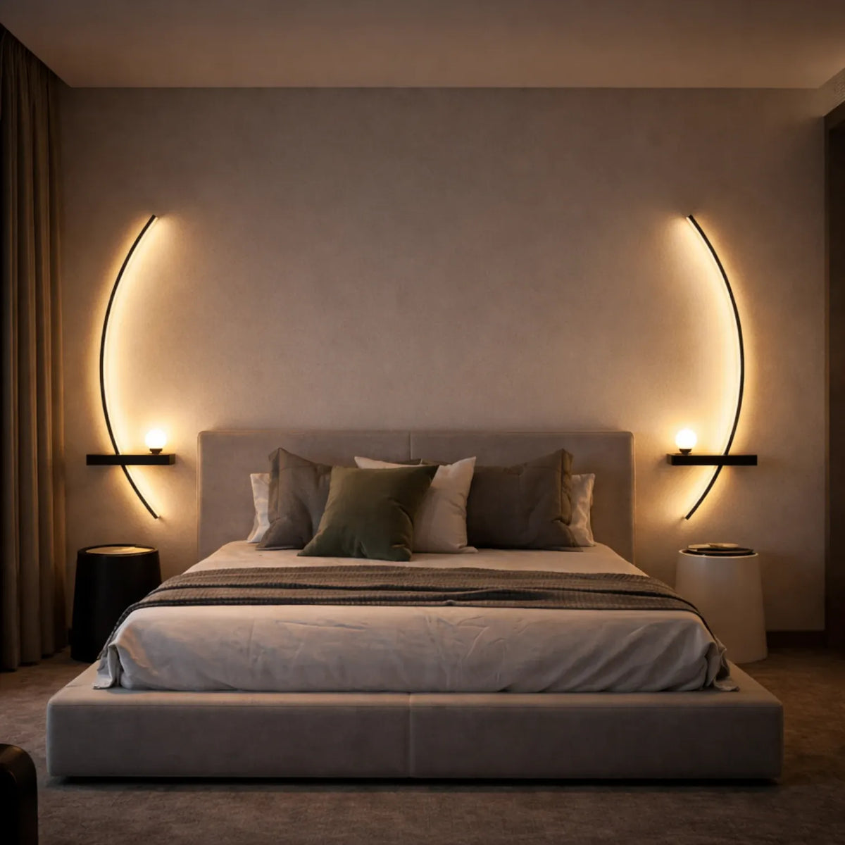 Rise-Light Schwarz / 55 cm / Beide Led Wandleuchte für Schlafzimmer