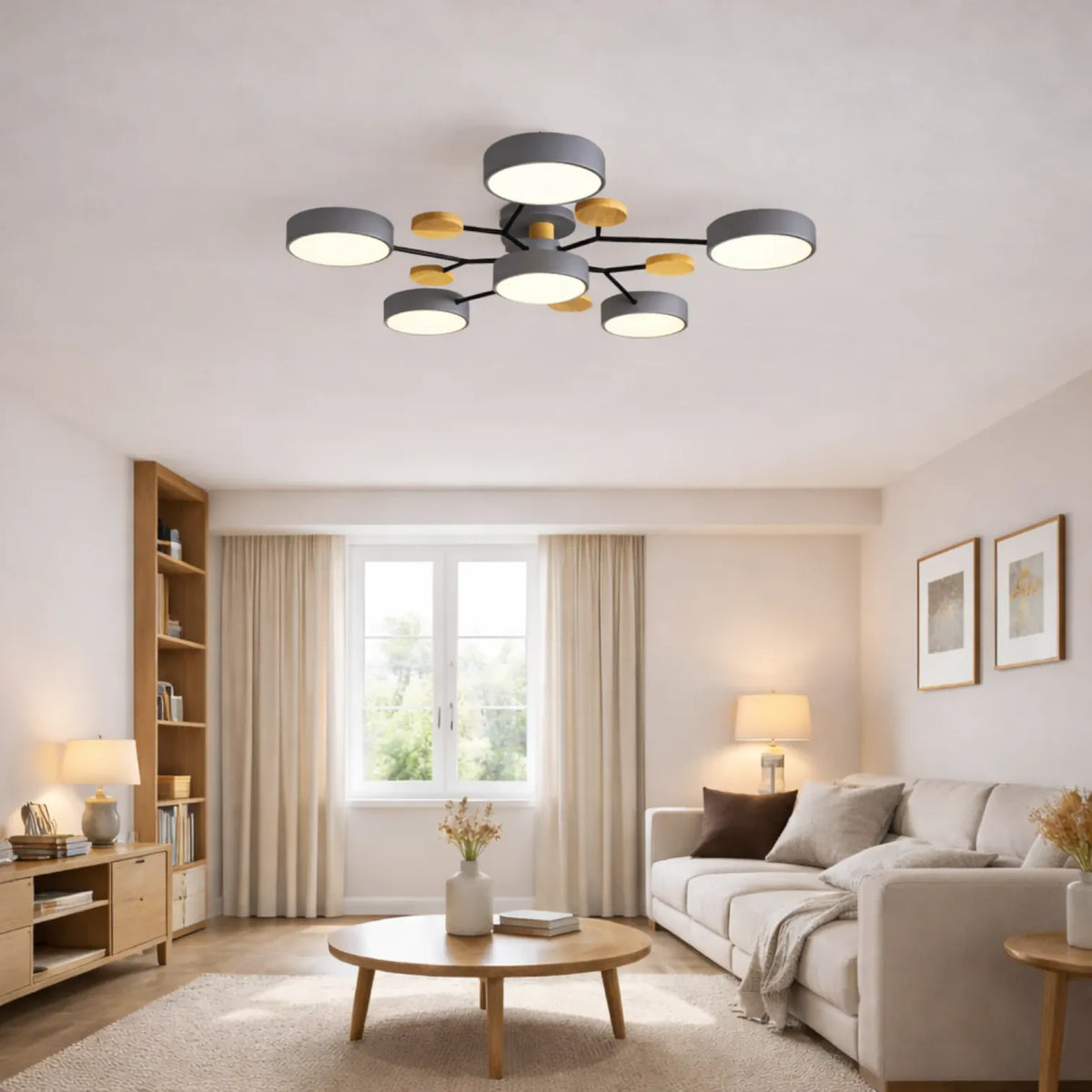 Rise-Light Grau / 4 / Warm Moderne LED-Deckenleuchte aus Holz Minimalistische