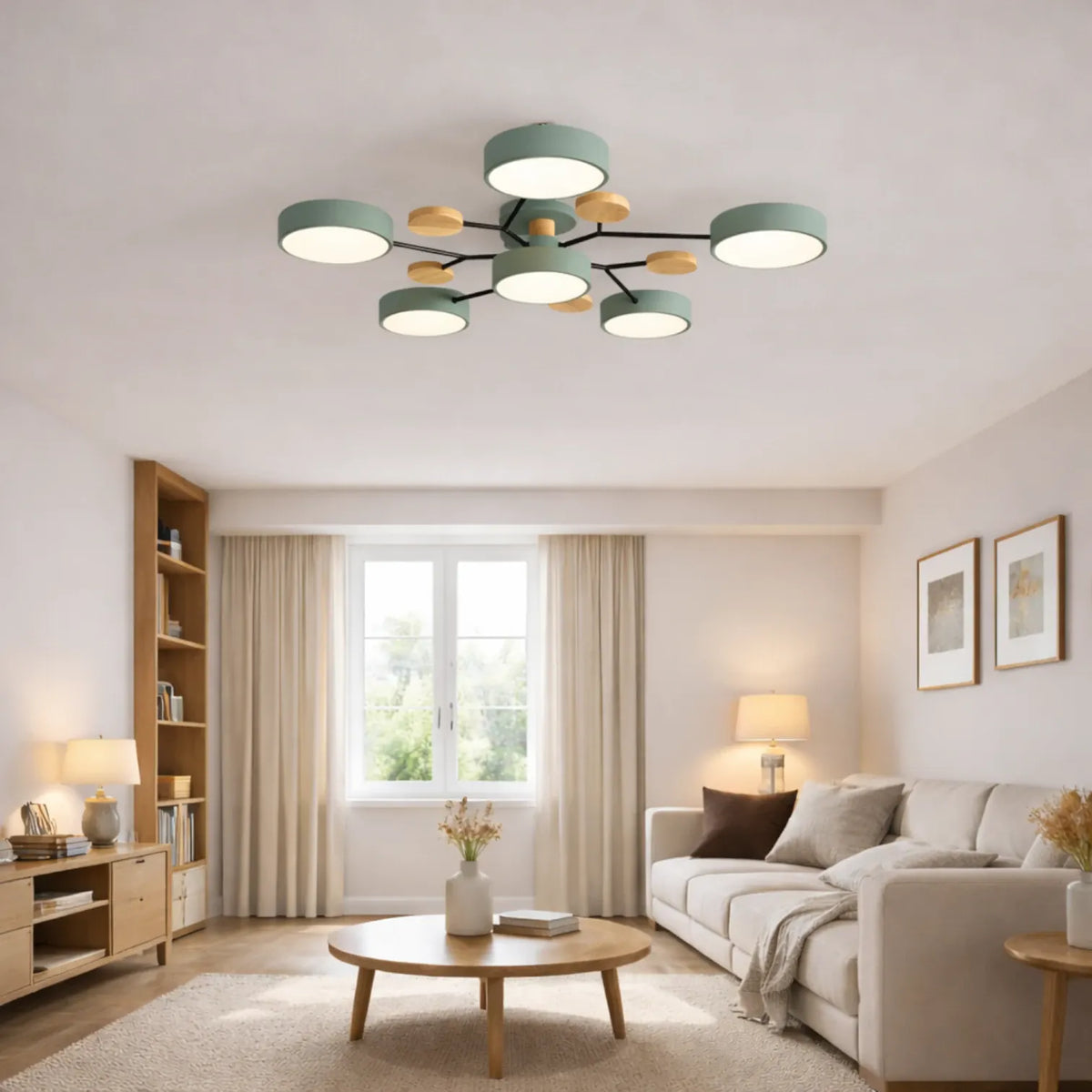 Rise-Light Grün / 4 / Warm Moderne LED-Deckenleuchte aus Holz Minimalistische