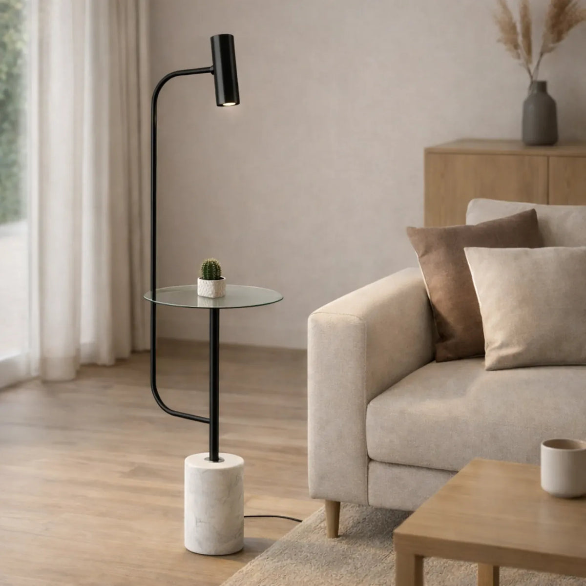 Rise-Light Schwarz Stehlampe Mit Tisch