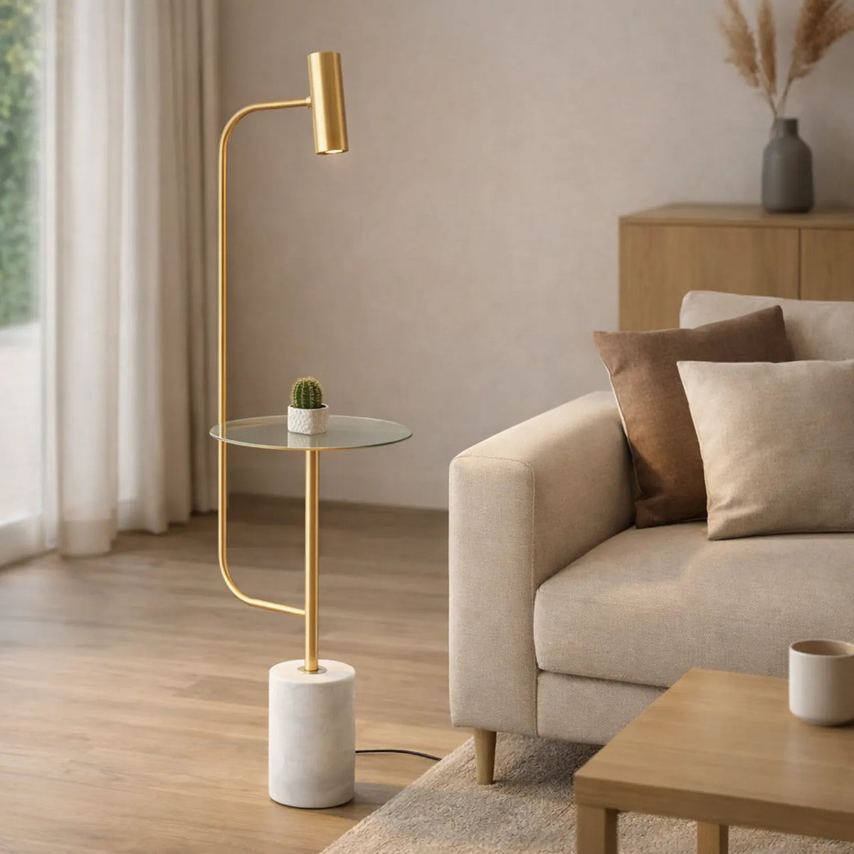 Rise-Light Gold Stehlampe Mit Tisch