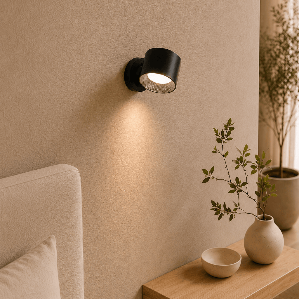 Rise-Light Schwarz Wiederaufladbare LED-Wandleuchte – kabellos, dimmbar, 360° drehbar