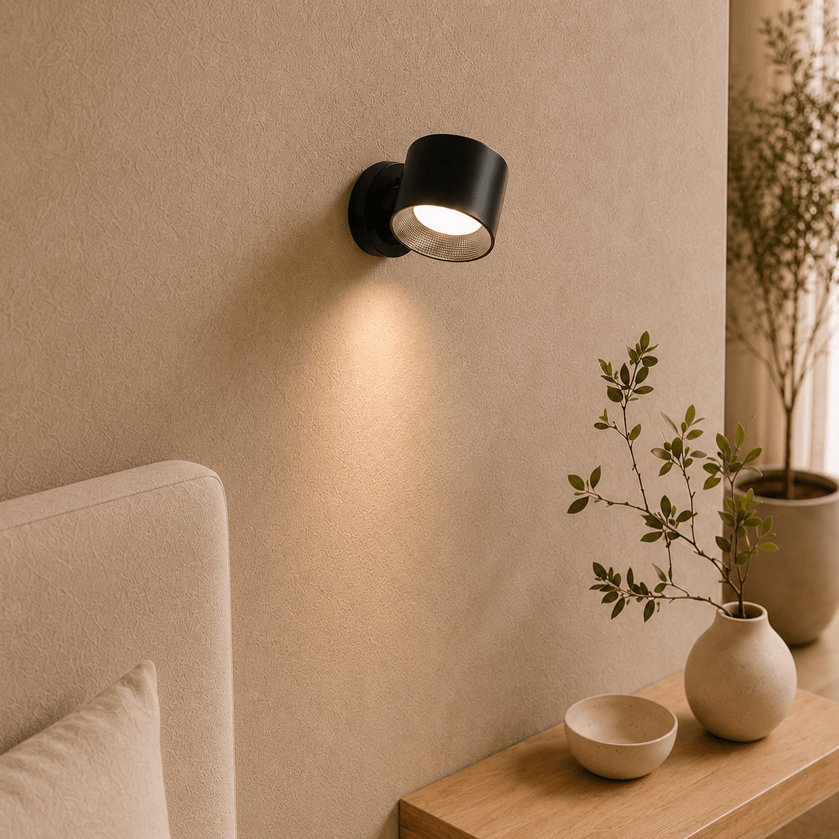 Rise-Light Schwarz Wiederaufladbare LED-Wandleuchte – kabellos, dimmbar, 360° drehbar
